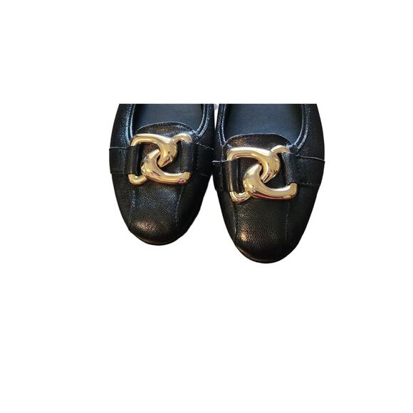 NWT $110 Aerosoles Bristol Gold Chain Link Soft Leather Black Career Flats 5.5 - Picture 4 of 6